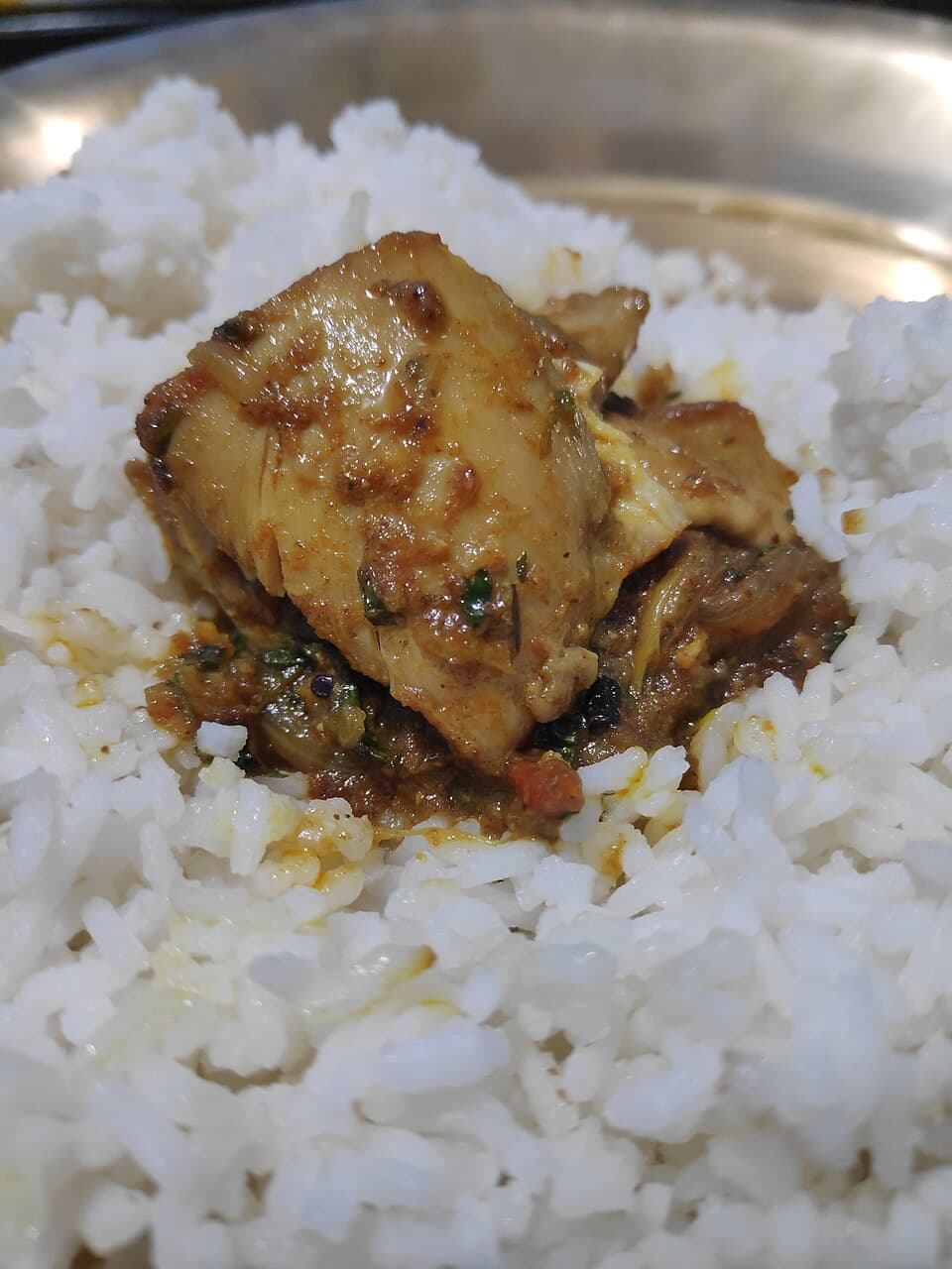 Poulet mariné yaourt-curry, riz basmati